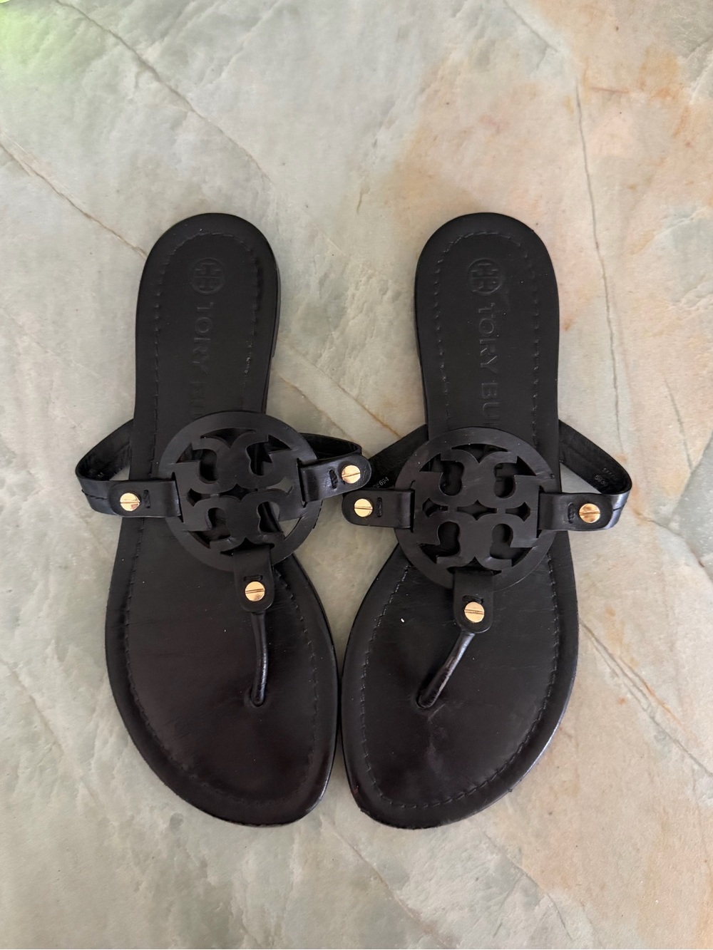 Tory Burch Black Miller Logo Thong Sandal